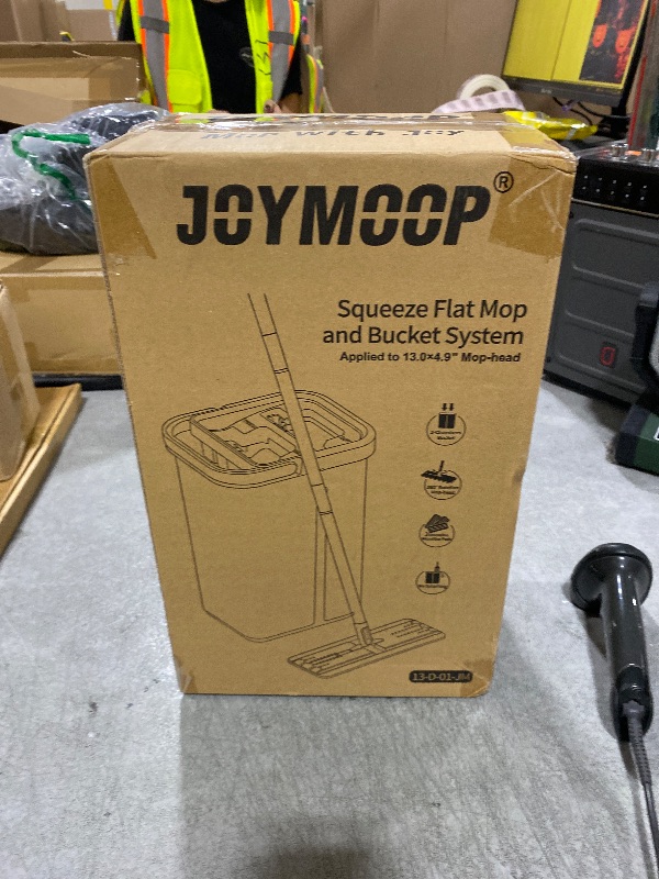 Photo 1 of JOYMOOP Mop and Bucket with Wringer Set, Hands Free Flat Floor Mop and Bucket, with 3 Washable Microfiber Pads, Wet and Dry Use, Floor Cleaning System