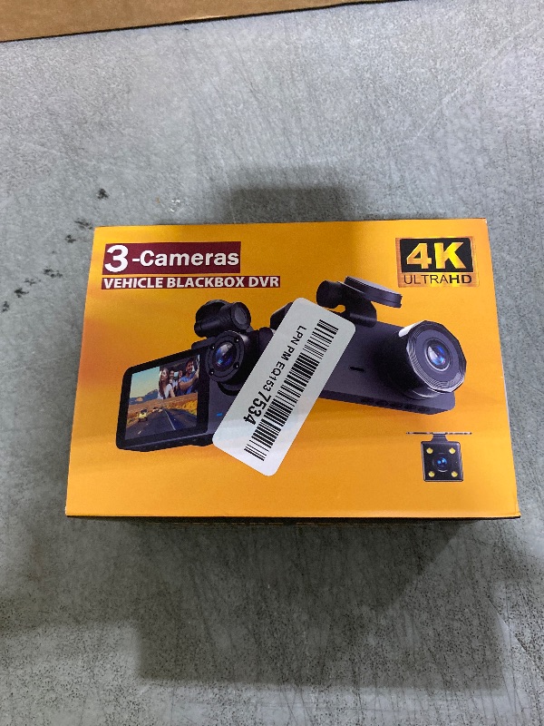 Photo 1 of Dash Cam Front and Rear Inside,4K Full HD 3 Channel Dash Camera for Cars, Free 32GB Card, 2'' IPS Screen Dashcam with Night Vision, G-Sensor, 24H Parking Mode, 170°Wide Angle, Loop Recording
