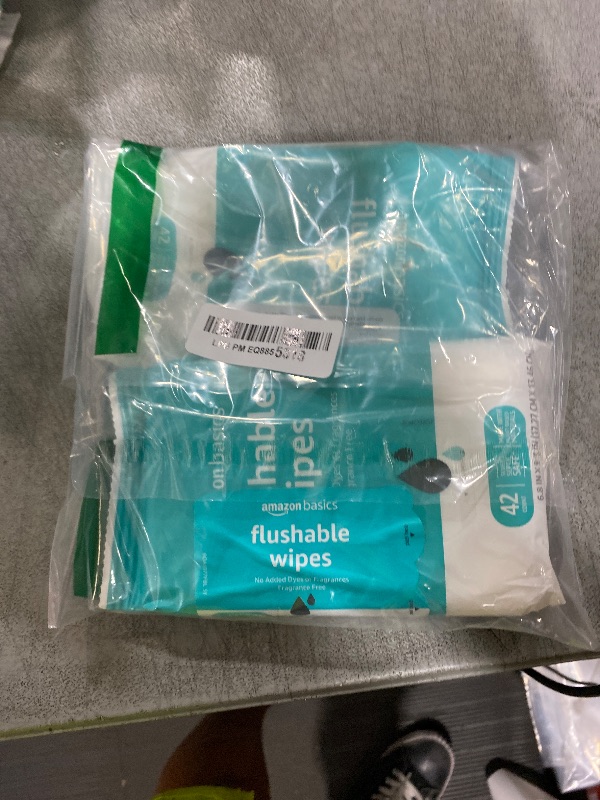 Photo 1 of Amazon Basics Adult Wet Wipes Flushable Fragrance Free, 126 Count (3 Packs of 42) Packaging May Vary