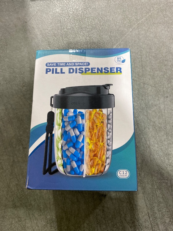 Photo 1 of Pill Dispenser with 7 Large Compartments - Portable Pill Organizer for Travel, Anti-Mix Design & Wide Opening Design, Easy Access to Vitamin Dispenser, Includes 20 Blank Stickers (White)