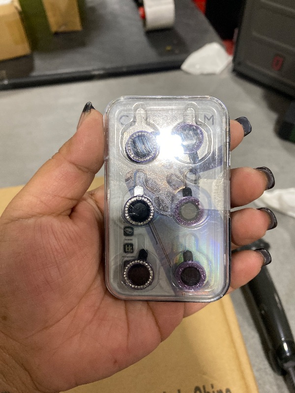 Photo 1 of AGVEE 3+3 6 Pack Camera Lens Cover Protector for iphone 12 Series & 11 Series - Bling Diamond & Glitter Metal Ring 9H Tempered HD Glass, Purple