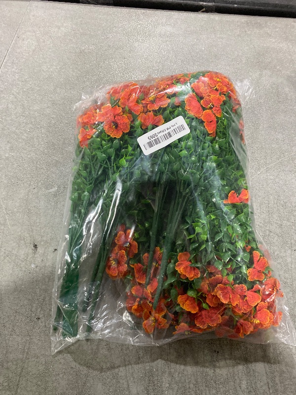 Photo 1 of HyeFlora Artificial Fall Flowers Faux Mums for Outdoor Indoor Garden Home Decoration, Faux Flower Daisy with Eucalyptus Leaves Fake Mums Plants Greenery Boxwood Porch Patio, 12 Bundles (Orange)