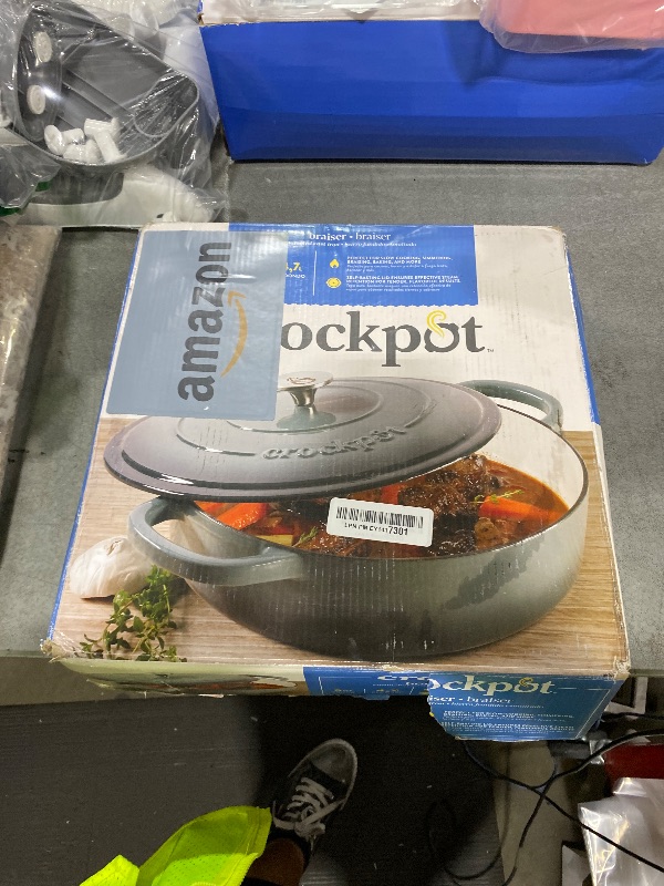 Photo 1 of Crock-Pot Crock Pot Artisan Enameled Cast Iron Braiser W/Lid, 5 Quart, Slate Gray