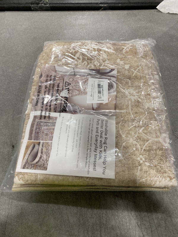 Photo 1 of Madane Washable Area Rug 3x5, Low Pile Stain Resistant Vintage Area Rugs, Non Slip Accent Rug Floral Print Indoor Mat for Living Room Kitchen Bedroom, Beige/Brown