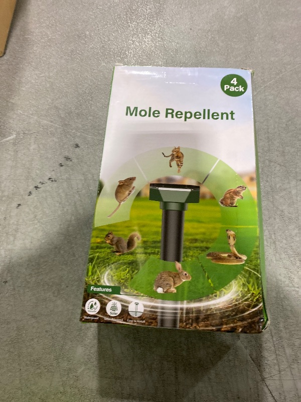 Photo 1 of Snake & Mole & Rabbit & Skunk Repellent Solar Powered, Ultrasonic Deterrent, IP65 Waterproof, Gopher Groundhog Rodent Chipmunk Raccoon and Vole Repellent & Deterrent for Lawn & Garden, 4 Pack