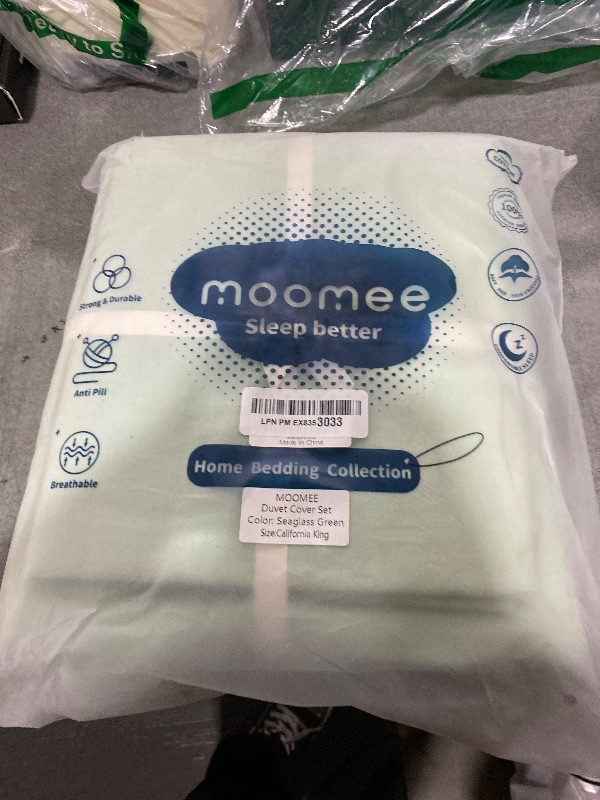 Photo 1 of MooMee Bedding Duvet Cover Set 100% Washed Cotton Linen Like Textured Breathable Durable Soft Comfy (Heathered Seaglass Green, Cal King 104"x98")