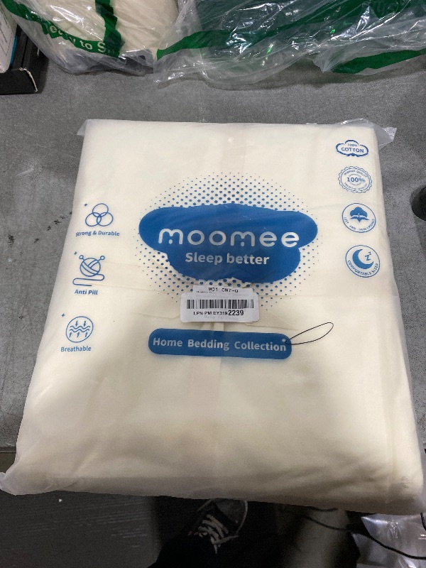 Photo 1 of MooMee Bedding Duvet Cover Set 100% Washed Cotton Linen Like Textured Breathable Durable Soft Comfy (Solid Cream White, Queen 90"x90")
