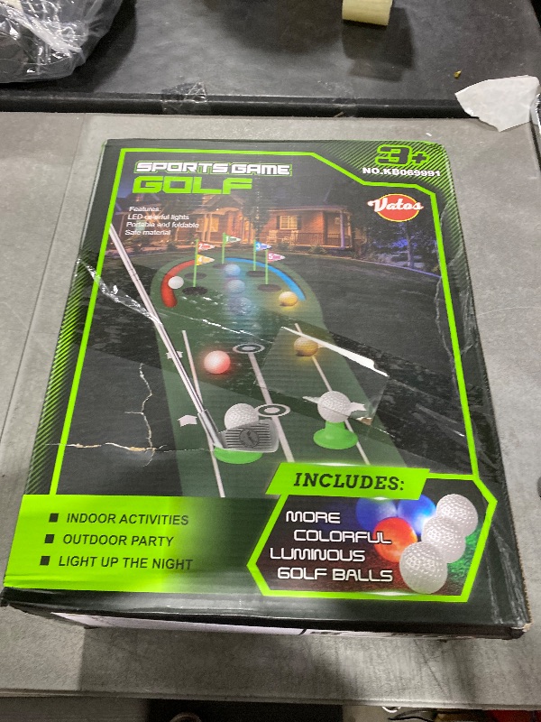 Photo 1 of VATOS Golf Putting Mat Indoor for Kids - Golf Game Set with LED Balls, Glow Holes, Irons & Putters, Portable Putting Green Outdoor for Home Backyard Party, Golfs Toy Gifts for Kids 6-14