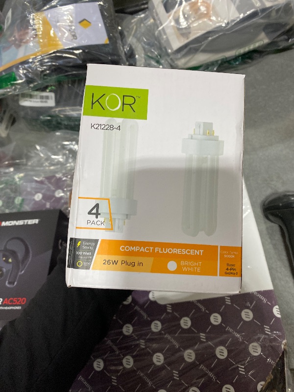 Photo 1 of KOR (Pack of 4) PL26W/3U/4P/5000K - 26 Watt Triple Tube - GX24Q-3 (4 Pin) Base - 5000K Bright White - Compact Fluorescent Light Bulb.