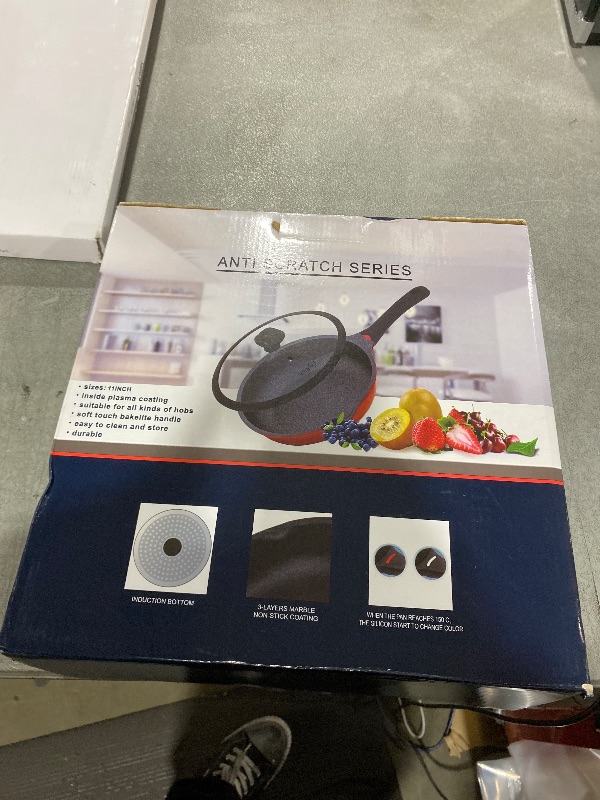 Photo 1 of Vinchef Nonstick Skillet with Lid, 11In/5Qt Aluminum Deep Frying Pan with Lid and Heat Indicator, Anti Scratch and Anti Stain Deep Saute Pan, Induction Compatible