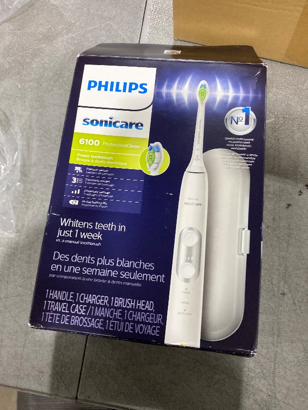 Photo 1 of PHILIPS Sonicare ProtectiveClean 6100 Rechargeable Electric Toothbrush, with Pressure Sensor, 3 Cleaning Modes, SmarTimer and QuadPacer, 14-Day Battery Life, Travel Case, White, Model HX6877/21