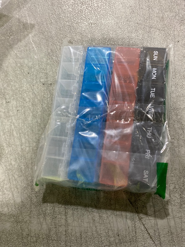 Photo 1 of 4 Pack Weekly Pill Organizer, 7 Days Pill Case Travel Daily Pill Box Portable Medicine Organizer and Planner with Compartment for Vitamins, Fish Oil, Supplements and Medication (4 Colors)