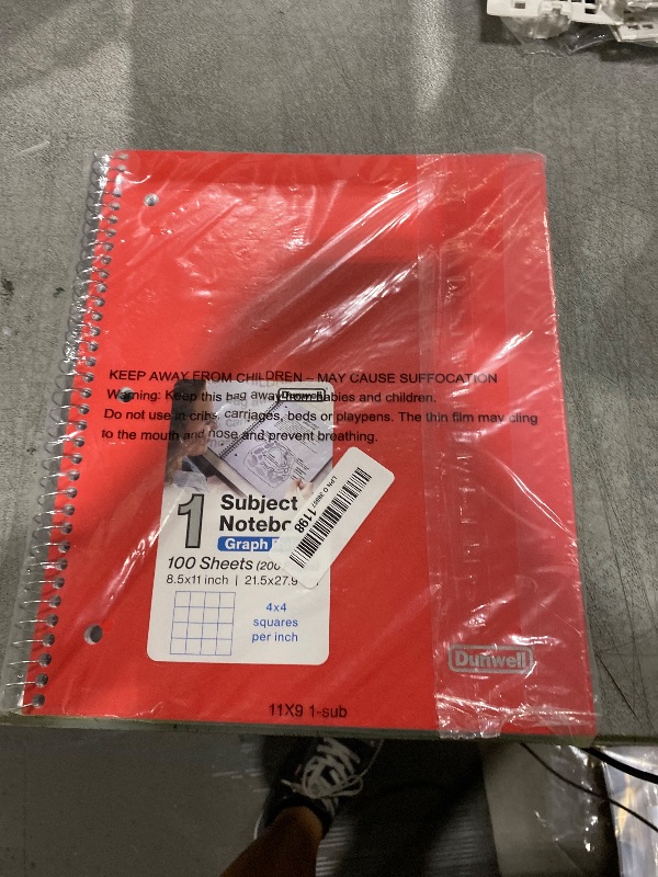 Photo 1 of Dunwell Graph Paper Notebook 8.5 x 11 (Red) Plastic Cover, 100 Sheets (200 Pages), 4x4 Squares, 1 Subject Graph Paper Spiral Notebook, 1/4" Grid, Pocket Divider, Easy Tear-Off, 3-Hole Punched
