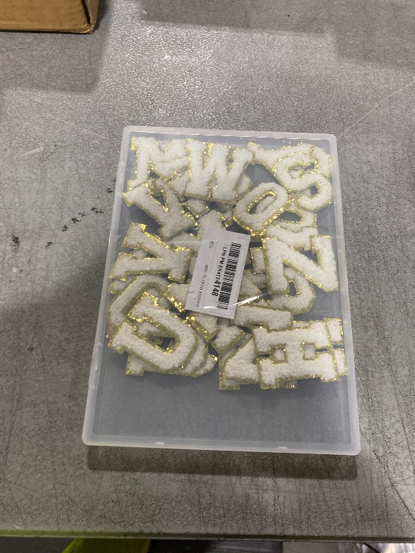 Photo 1 of White Chenille Letters Self-Adhesive Patches: KINGSOW 52PCS Self Adhesive Varsity Iron on Letter Patches Stick on Embroidered Patch for Clothing