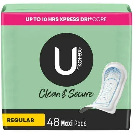 Photo 1 of U by Kotex Clean & Secure Maxi Pads Regular Absorbency 48 Count
