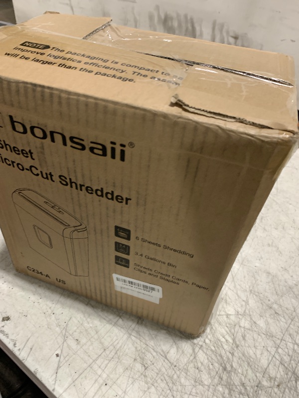 Photo 1 of Bonsaii 6-Sheet Micro-Cut Paper Shredder, P-4 High-Security for Home & Small Office Use, Shreds Credit Cards/Staples/Clips, 3.4 Gallons Transparent Window Wastebasket, Black (C234-A)