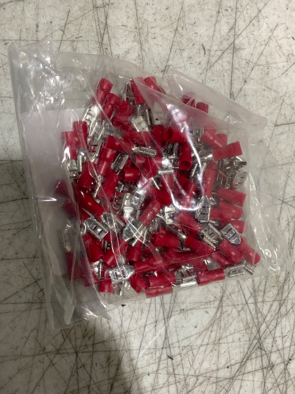 Photo 1 of Baomain 0.187" Female Quick Disconnect Spade Terminals,Insulated Crimp Connectors 22-16 AWG 4.8mm (3/16 inch),Red, (100-Pack)