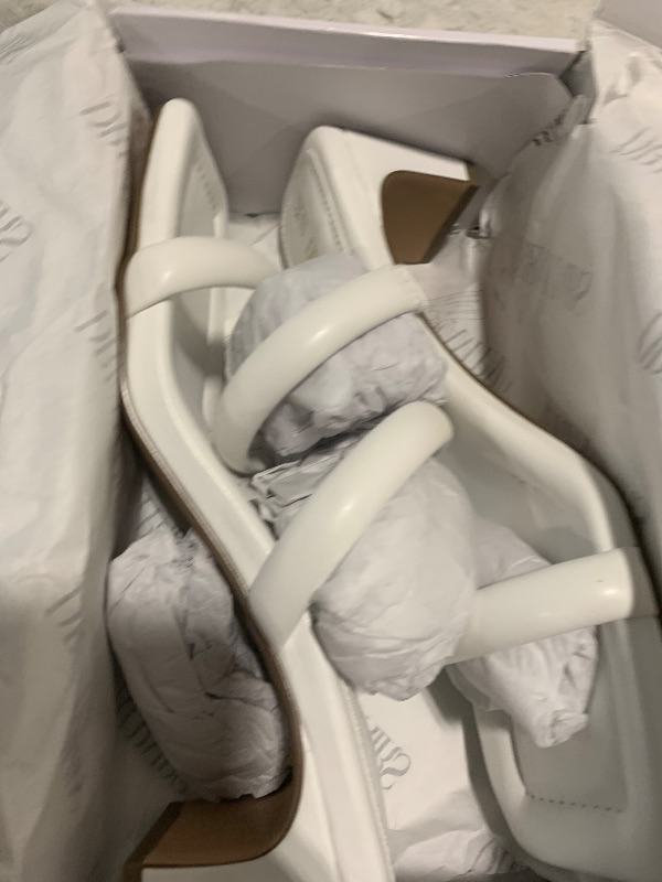 Photo 1 of DREAM PAIRS Women's White Square Toe Heels for Women Two Strap Open Toe Low Block Chunky Heels Sandals Dress Pumps Shoes Size 7.5 SDHS2308W