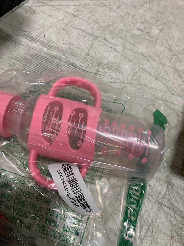 Photo 1 of Dr. Brown's Milestones Narrow Sippy Straw Bottle, Spill-Proof with 100% Silicone Handles and Weighted Straw, 8 oz/250 mL, Pink, 6m+