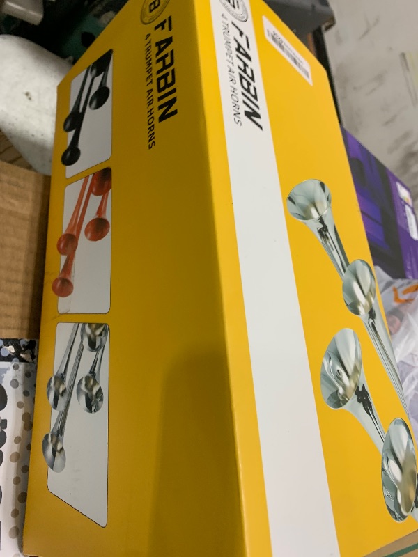 Photo 1 of FARBIN 12V/24V Air Horn - 150DB 4 Trumpet Horns Super Loud with Electric Solenoid - Chrome Universal Horn for Truck, Car, Jeep, SUV, Train, Boat