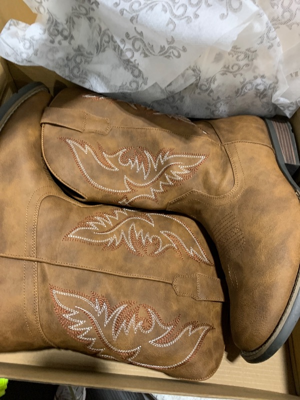 Photo 1 of IUV Wide Cowboy Boots For Men Square Toe Western Boot Durable Retro Classic Embroidered Pull On Boots Slip Resistant Country Boot  10.5