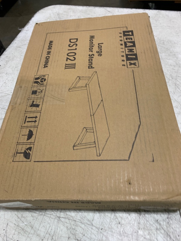 Photo 1 of TEAMIX White Dual Monitor Riser - 31.5 inch Wide TV Stand for 2 Monitors - Wood & Steel Desktop Riser for Dual Screen Office Desk Organization
