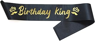Photo 1 of Birthday King Sash for Boys and Men Black "Birthday King" Satin Sash with Gold Glitter Lettering Party Favors, Supplies and Decorations
