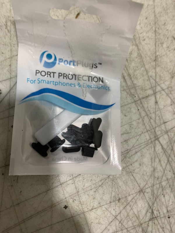 Photo 1 of PortPlugs Anti Dust Plugs (10 Pack) - includes Charging Port Cleaning Brush - Flat Design Port Protector Cover - Compatible w/iPhone 14, 13,12,11 & Air Pods - Black