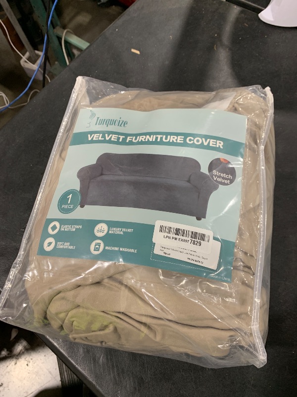 Photo 1 of Turquoize Velvet Couch Covers Sofa Covers for 3 Cushion Couch Stretch Sofa Slipcovers with Non Slip Elastic Bottom Furniture Protector for Pets Crafted from Soft Thick Velvet Fabric (Sofa, Taupe)
