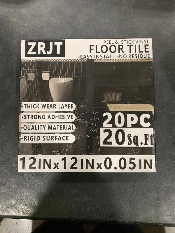 Photo 1 of ZRJT 20-Pack 20 Sq.Ft Peel and Stick Floor Tiles Vinyl Matte Pattern Flooring, 12” x 12” Self Adhesive Vinyl Flooring DIY for Renter Kitchen, Bathroom, Laundry, Pure Black&Pure White