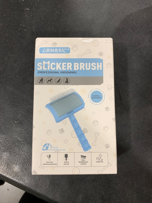 Photo 1 of LBMBAIC Slicker Brush for Poodles and Goldendoodles - Curved Brush for Thick, Fluffy, Shedding Fur on Dogs and Cats - Soft, Gentle Pins for Grooming (Blue)