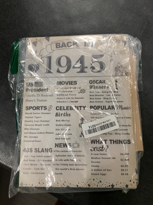 Photo 1 of DARUNAXY 80th Birthday Party Decorations, Vintage Back in 1945 Poster Acrylic Sign with Stand 80 Year Old Party Supplies for Men& Women Vintage 1945 Table Decor 80th Anniversary Class Reunion Gifts