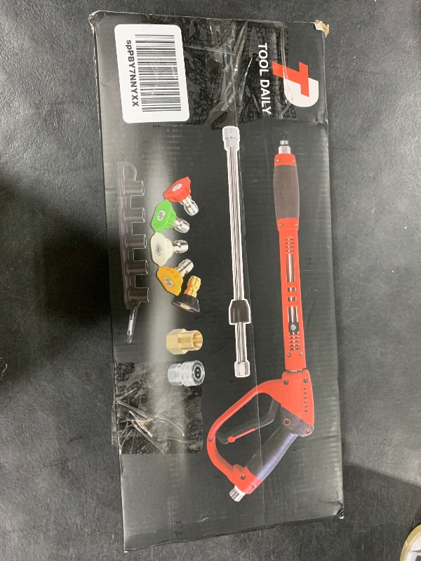 Photo 1 of Tool Daily Deluxe Pressure Washer Gun, with Replacement Wand Extension, 5 Nozzle Tips, M22 Fitting, 40 Inch, 5000 PSI