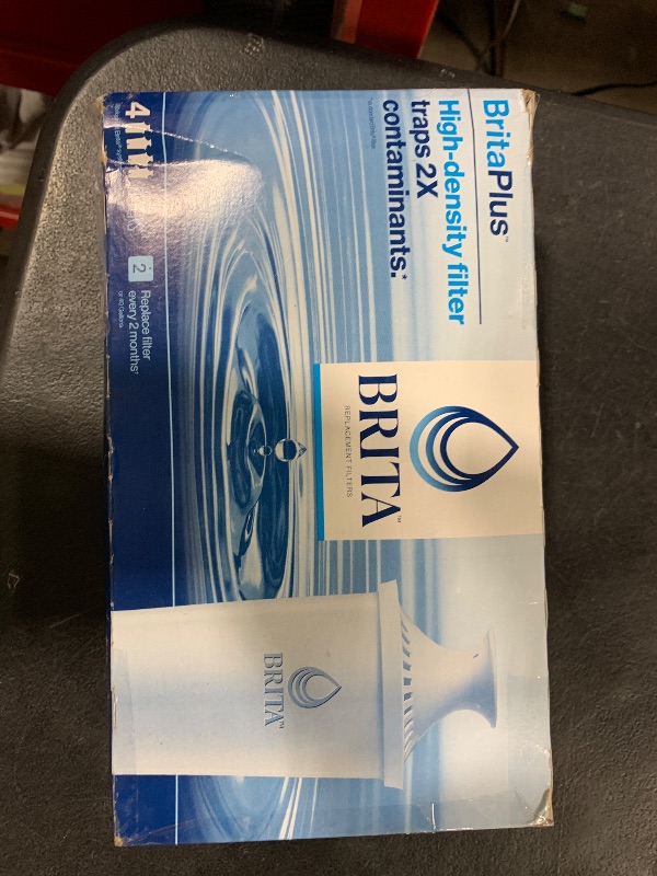 Photo 1 of Brita Plus Water Filter, BPA-Free, High-Density Replacement Filter for Pitchers and Dispensers, Reduces 2x Contaminants*, Lasts Two Months or 40 Gallons, Includes 4 Filters