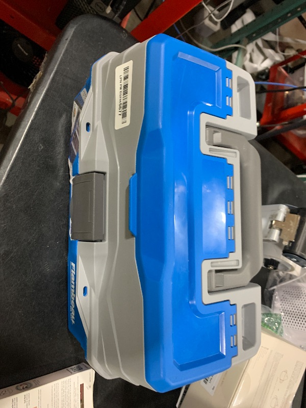Photo 1 of Flambeau Outdoors 6382TB 2-Tray Tackle Box - Classic Fishing Lure Storage Organizer, Medium Portable Tackle Box, 15 Tray Compartments, Blue/Gray