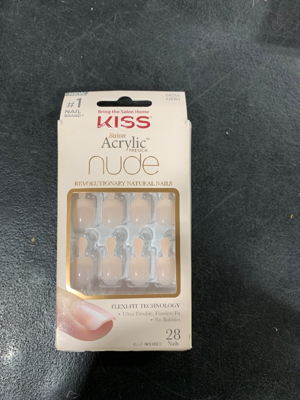 Photo 1 of KISS Salon Acrylic Nude French Tip Press On Nails Short, ‘Breathtaking’, Beige, Squoval, Includes 28 Fake Nails, Nail Glue 2g, 1 Manicure Stick, 1 Mini File
