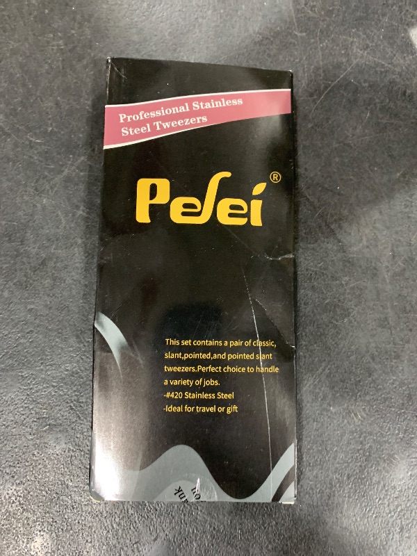 Photo 1 of Pefei Tweezers Set - Professional Stainless Steel Tweezers for Eyebrows - Great Precision for Facial Hair, Splinter and Ingrown Hair Removal (Black)