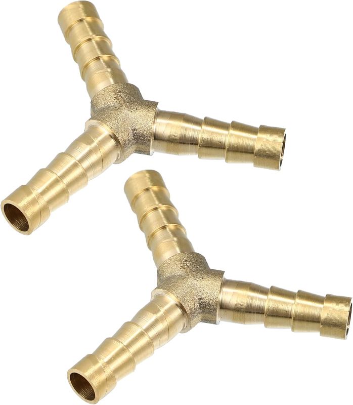 Photo 1 of X AUTOHAUX 2pcs 8mm Copper Barb Hose Fitting Tee Y Shape 3 Way Connector for Joiner Air Water Fuel Gas