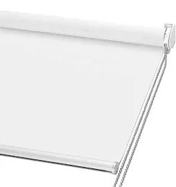 Photo 1 of ChrisDowa Cordless 100% Blackout Roller Shade Thermal Insulated UV Protection with Striped Jacquard Fabric White Blackout Blinds for Indoor Window Shades Pull Down for Home and Office, 22" W x 72" H