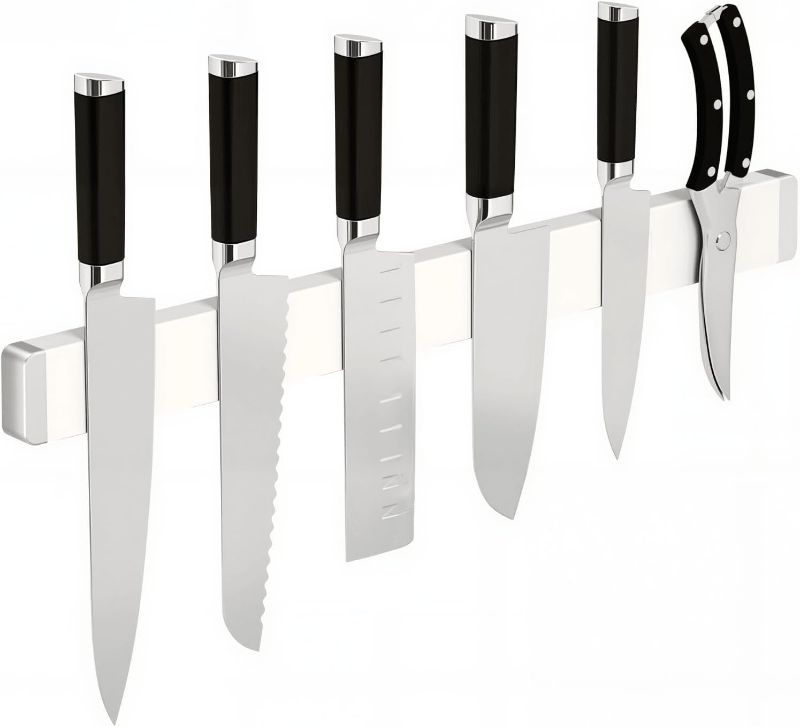 Photo 1 of 20 Inch White Magnetic Knife Holder - Sleek Wall or Fridge Holder for Stylish Kitchens, Secure No-drill Storage