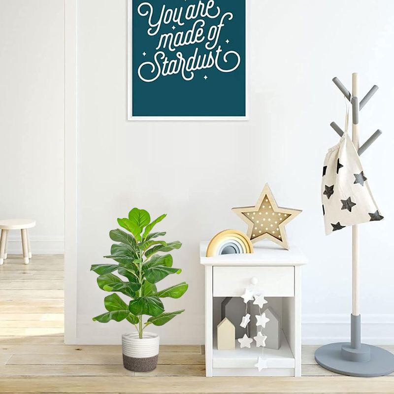 Photo 1 of BESAMENATURE Artificial Fiddle Leaf Fig Tree/Faux Ficus Lyrata for Home Office Decoration, 30.5" Tall, with Cotton Rope Basket