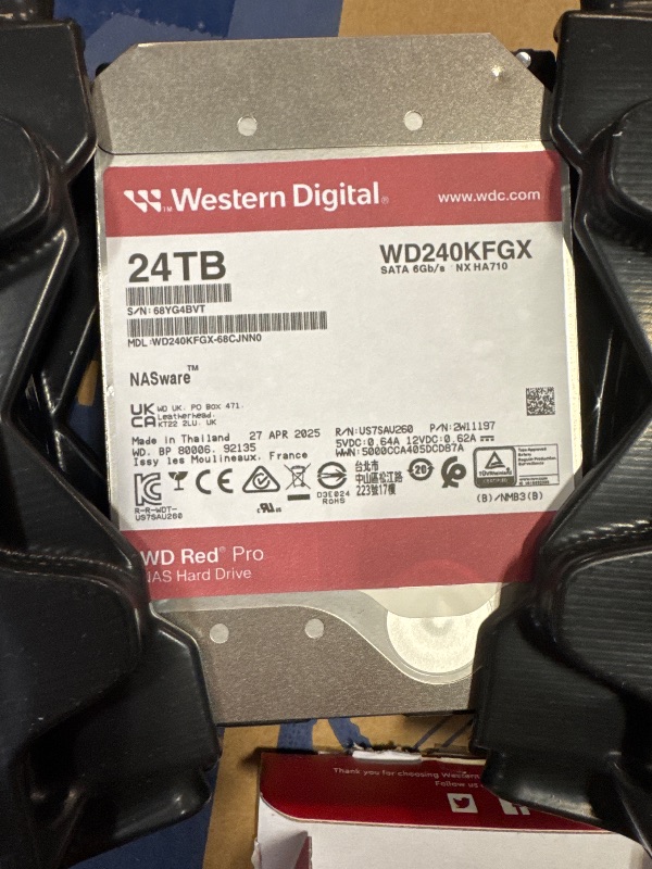 Photo 1 of Western Digital 24TB WD Red Pro NAS Internal Hard Drive HDD - 7200 RPM, SATA 6 Gb/s, CMR, 512 MB Cache, 3.5" - WD240KFGX