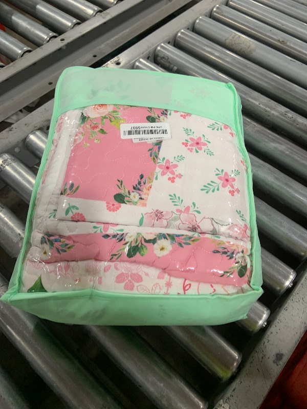 Photo 1 of Joyreap 3 Pieces Floral Patchwork Quilt Set Queen, Pink n White Flowers Design, Soft n Cozy Microfiber Quilt, Bedspread Bed Cover for All Season, 1 Quilt and 2 Pillow Shams- 90x90 inches
