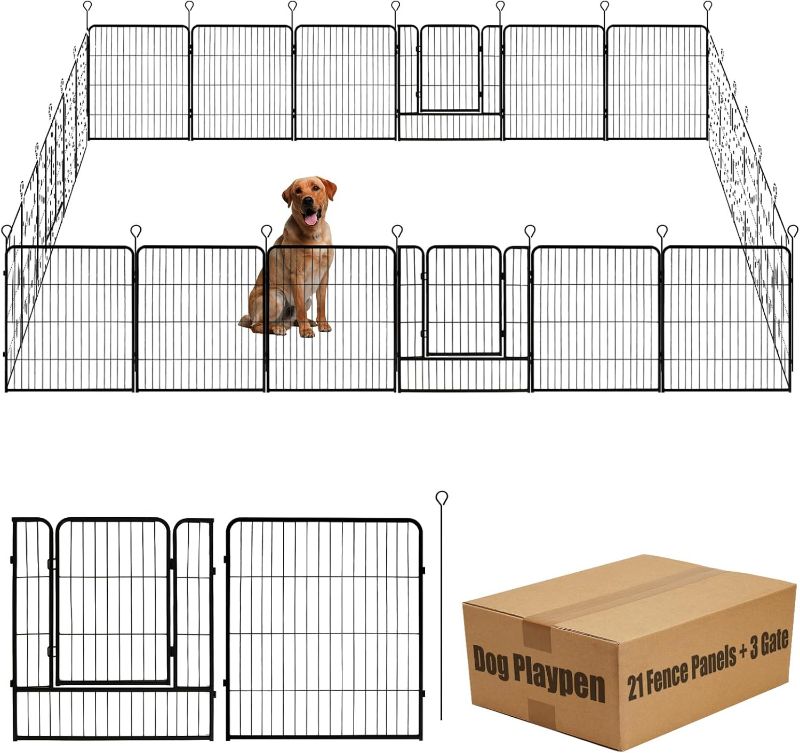 Photo 1 of Dog Playpen,24 32 40 48 in(H) Pet Fence Outdoor for Rv Camping,Garden Fence Medium Animal Barrie for Yard,11Ft(L)-56Ft(L) Black Metal Temporary Fencing
