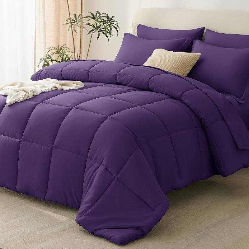 Photo 1 of CozyLux Purple Queen Comforter Set with Sheets - 7 Pieces Bed in a Bag Queen Bedding Sets, All Season Soft 7PC Bed Set with Purple Comforter, Flat Sheet, Fitted Sheet, Pillowcases & Pillow Shams
