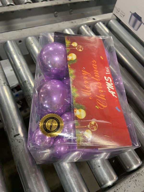 Photo 1 of AMS 40ct Christmas Ball Plated Ornaments Tree Collection for Holiday Wedding Party Decoration(40ct Pearl, Light Purple)