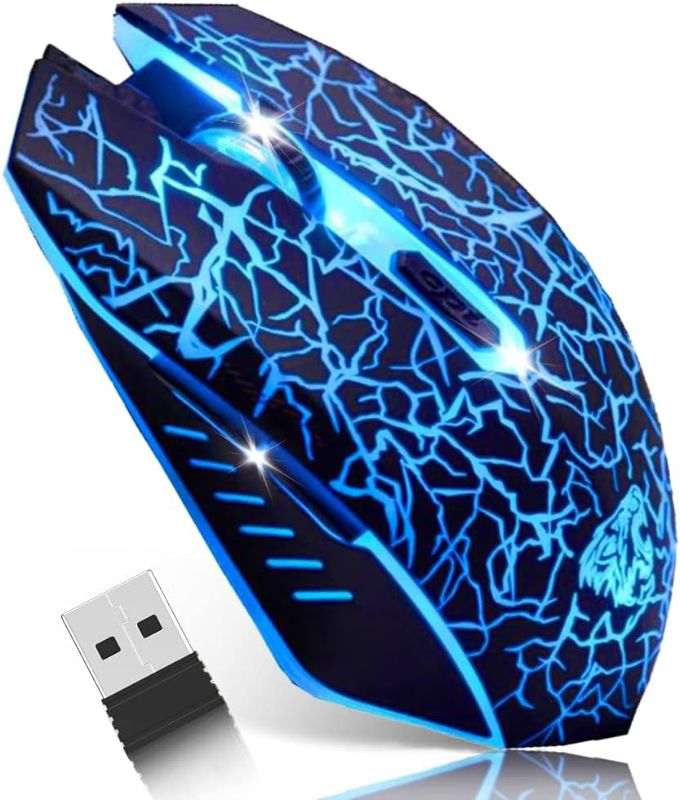 Photo 1 of VEGCOO C10 Wireless Gaming Mouse Rechargeable Silent Optical Mice 7 Colors LED Lights, 7 Buttons 2400/1600/800DPI (Black)
