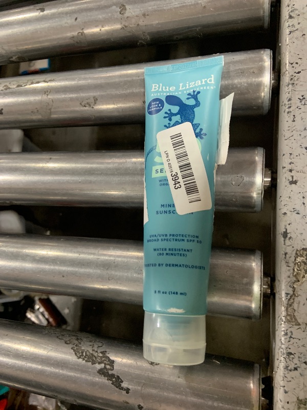 Photo 1 of BLUE LIZARD Sensitive Mineral Sunscreen with Zinc Oxide 50+ Water Resistant UVAUVB Protection with Smart Cap Technology Fragrance Free, Sensitve, SPF 50 - - Tube, Unscented, 5 Fl Oz