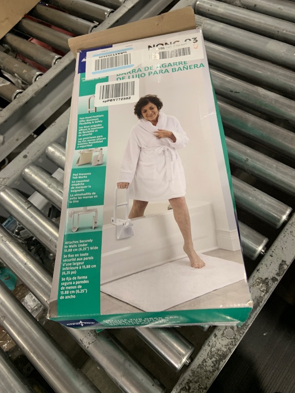 Photo 1 of Medline Deluxe Plastic Tub Grab Bar, Microban Protection, 250lb Weight Capacity, Grey