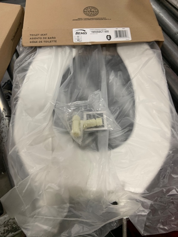 Photo 1 of BEMIS 1955SSCT Commercial Open Front Plastic Toilet Seat, Heavy Duty Industrial No Slam Seat without Lid, Secure Installation, Made in USA, Elongated, White
